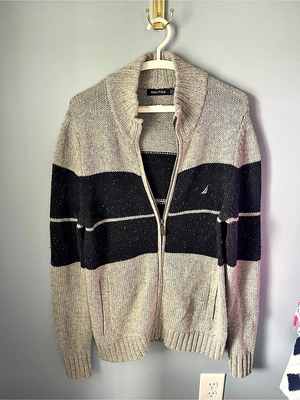 Nautica Color Block Zip Cardigan Size Small
